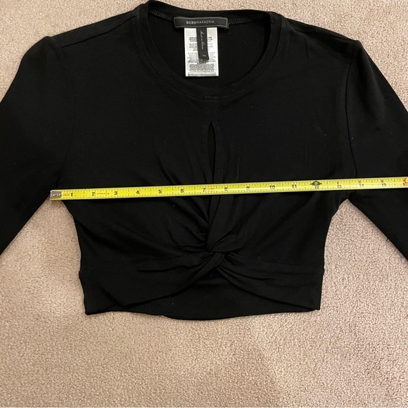 BCBG Long Sleeve Twist Front Crop Top, Black, Size XS, EUC - Picture 6 of 8